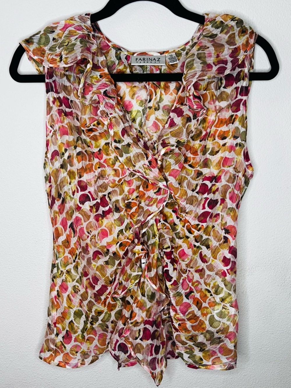 Farinaz Pink Multi-Color Ruffled Tie-Front Camisole